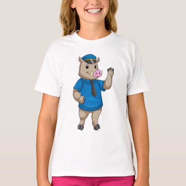 Boar som polis med polishatt t shirt (Framsida)