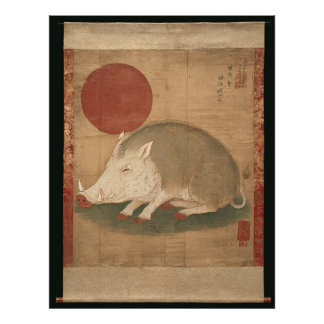 Boar Zodiac Sign Edo Period Painting Japan Fototryck