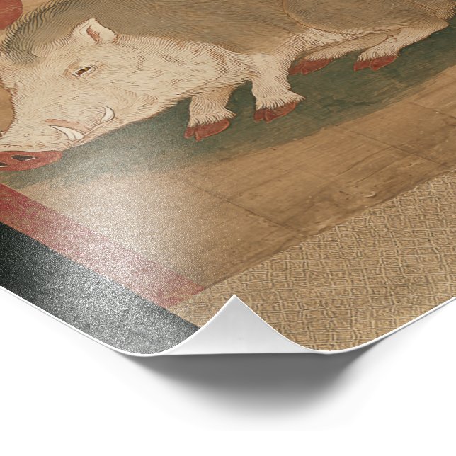 Boar Zodiac Sign Edo Period Painting Japan Fototryck (Hörn)