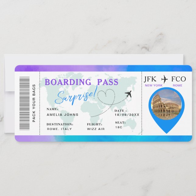 Boarding Pass Airline Biljett Surprise Resa Inbjudningar (Framsida)