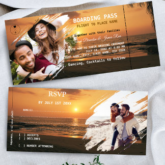 Boarding Pass Beach Photos Wedding Tickets RSVP  Inbjudningar