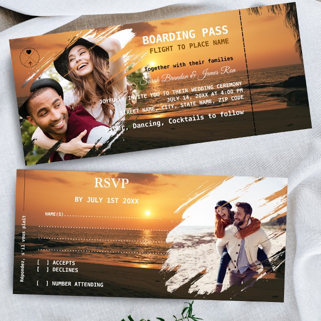 Boarding Pass Beach Photos Wedding Tickets RSVP  Inbjudningar (Skapare uppladdad)