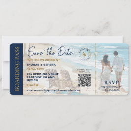 Boarding Pass Beach Save The Date QR Code Wedding Inbjudningar