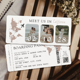 Boarding Pass Beige Neutralt 3 Foton Bröllop Inbjudningar