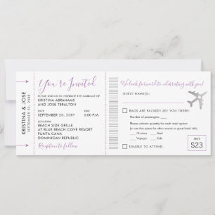 Boarding Pass Biljett Allt-i-ett Inbjudan Lila