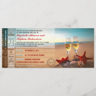Boarding Pass Biljett Modern Beach Wedand Inbjudningar