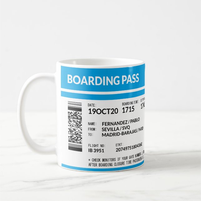 Boarding Pass (blue) Kaffemugg (Vänster)