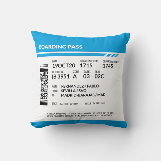 Boarding Pass (blue) Kudde (Framsida)