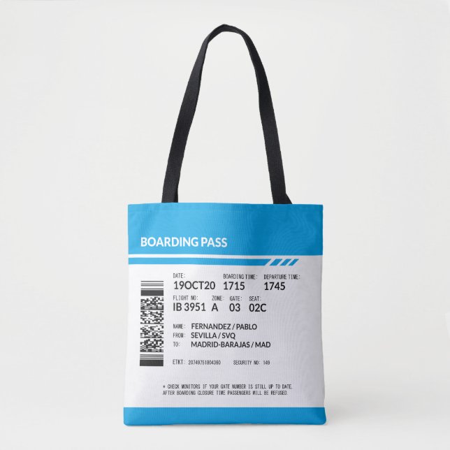 Boarding Pass (blue) Tygkasse (Framsida)