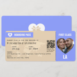 Boarding Pass Bröllop med Periwinkle & Warm Sand Inbjudningar