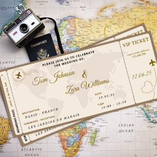 Boarding Pass Bröllop VIP Airline Biljett Beige Inbjudningar