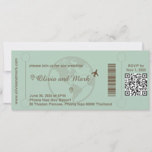 Boarding Pass Bröllopsinbjudan – Sage & Beige Inbjudningar