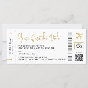 Boarding Pass Destination Bröllop Elegant Guld Spara Datumet