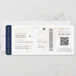 Boarding Pass Destination Bröllop QR-kod Rsvp Inbjudningar