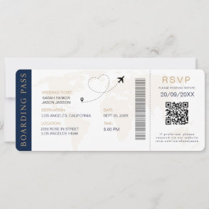 Boarding Pass Destination Bröllop QR-kod Rsvp Inbjudningar