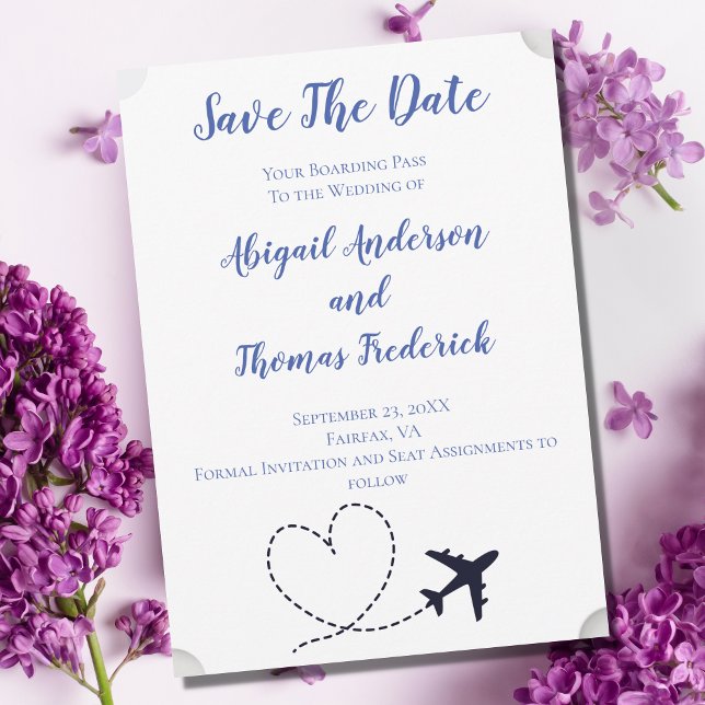 Boarding Pass Destination Flygplan Hjärtan Bröllop Spara Datumet (Skapare uppladdad)