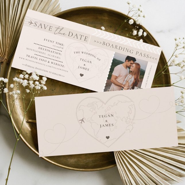 Boarding Pass Destination Wedding Save The Date Inbjudningar (Boarding Pass Destination Wedding Plane Ticket Invitation)