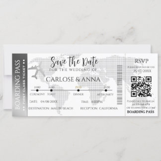 Boarding Pass Destinationsbröllop QR-kod grått Inbjudningar