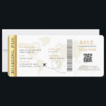 Boarding Pass Destinationsbröllop QR-Osa Inbjudningar<br><div class="desc">Inbjudan till ombordstigningskort bröllop biljett med en världskarta över destinationerna och faux guld färg,  Bröllop Pass,  Destination Wedding,  Passport med QR-kod OSA kort.</div>
