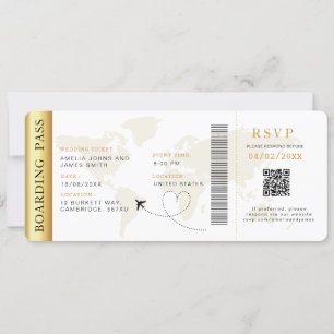 Boarding Pass Destinationsbröllop QR-Osa Inbjudningar