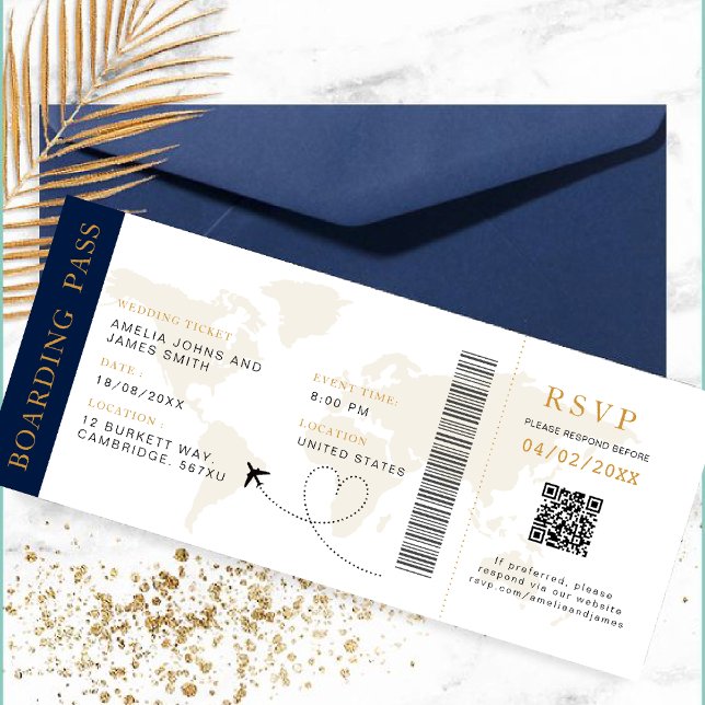 Boarding Pass Destinationsbröllop QR-Osa Inbjudningar (Skapare uppladdad)
