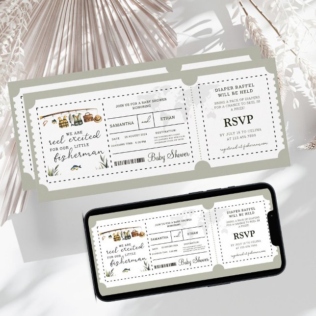 Boarding Pass Fisherman Boy Travel Baby Shower Inbjudningar (Skapare uppladdad)