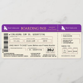 BOARDING PASS Flugticket Einladungskarte (lila) Inbjudningar