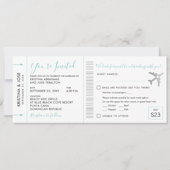 Boarding Pass Flygbiljett Allt-i-ett-inbjudan (Framsida)