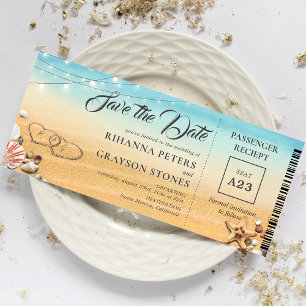 Boarding Pass Hearearin in Sand Save the Date Inbj Spara Datumet