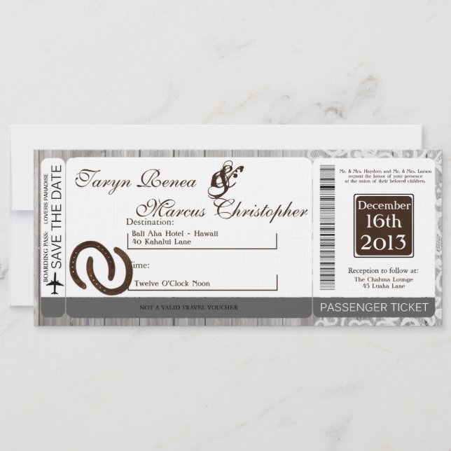 Boarding Pass Linen Wedding Investigation Horse Sh Inbjudningar (Framsida)
