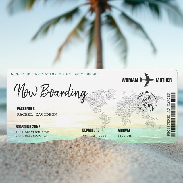 Boarding Pass Ocean Sunset Baby Shower Inbjudningar (Boarding Pass Ocean Sunset Baby Shower Invitation
)