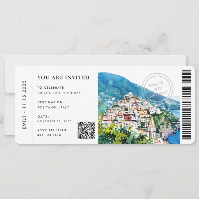 Boarding Pass Positano Amalfi-kusten Födelsedag Inbjudningar (Framsida)