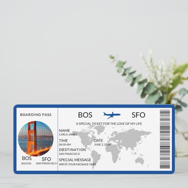 Boarding Pass Reva Överraskning Semesterresa Upptä Inbjudningar (Stående Fram)