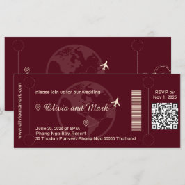 Boarding Pass RSVP-kort – Burgundy & Champagne