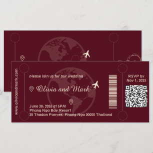 Boarding Pass RSVP-kort – Burgundy & Champagne