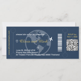 Boarding Pass RSVP-kort – Marinblått & Guld