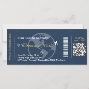Boarding Pass RSVP-kort – Marinblått & Guld