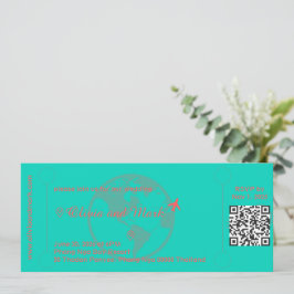 Boarding Pass RSVP-kort – Teal & Coral | Tropisk Inbjudningar