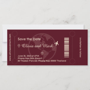 Boarding Pass Save the Date – Burgunder & Champagn