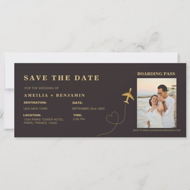 Boarding Pass Save the Date | Destination Bröllop  Inbjudningar (Framsida)