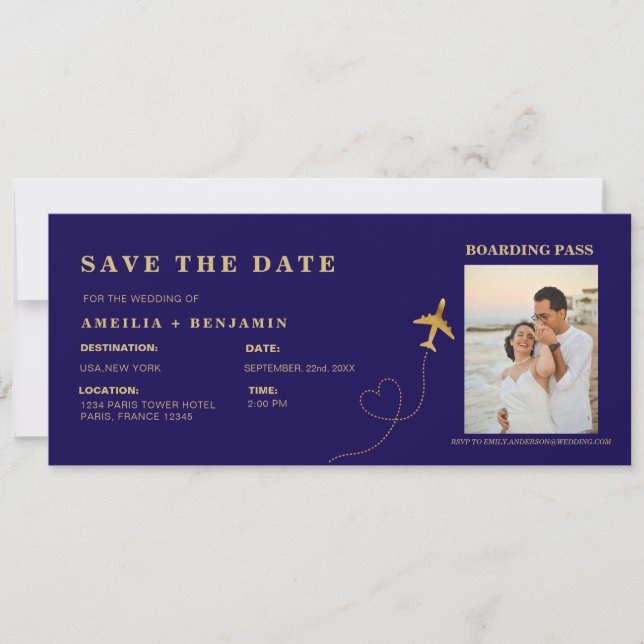 Boarding Pass Save the Date | Destination Bröllop  Inbjudningar (Framsida)