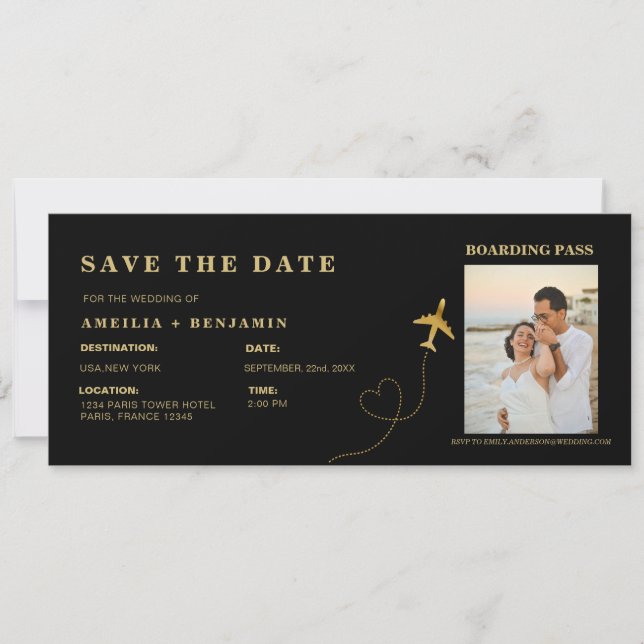 Boarding Pass Save the Date | Destination Bröllop  Inbjudningar (Framsida)