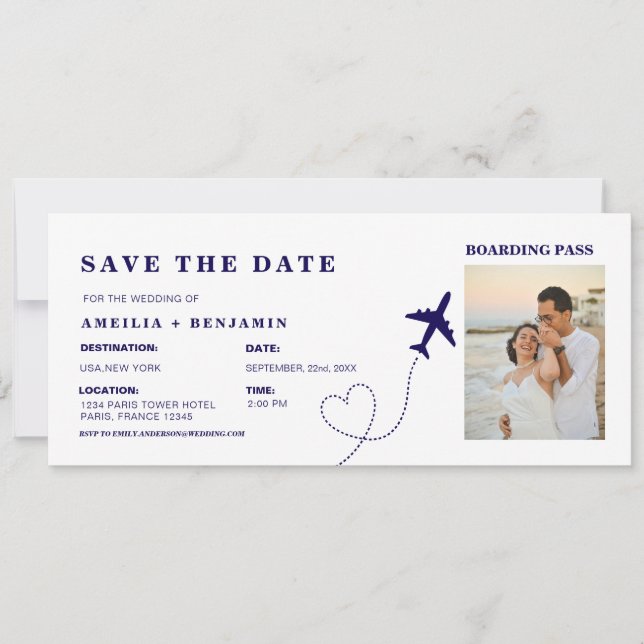 Boarding Pass Save the Date | Destination Wedding  Inbjudningar (Framsida)