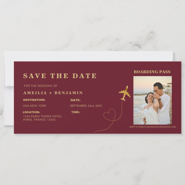 Boarding Pass Save the Date | Destination Wedding  Inbjudningar (Framsida)