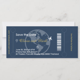 Boarding Pass Save the Date – Marinblå & Guld