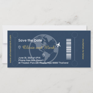 Boarding Pass Save the Date – Marinblå & Guld