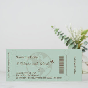 Boarding Pass Save the Date – Sage & Beige Inbjudningar