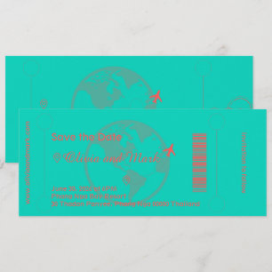 Boarding Pass Save the Date – Turkos & Korall Inbjudningar