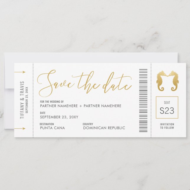 Boarding Pass Seahästar Kissing Biljett Beach Spara Datumet (Framsida)