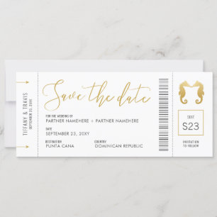 Boarding Pass Seahästar Kissing Biljett Beach Spara Datumet